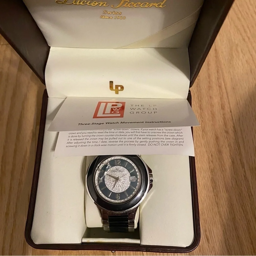Lucien Piccard Silver Men's Watch W/ Diamonds GLASS IS BROKEN
